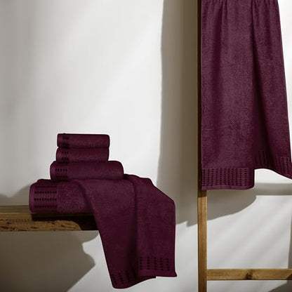Ultra Soft 6 Pack Cotton Towel Set, Contains 2 Bath Towels 28x55 inch, 2 Hand Towels 16x24 inch & 2 Wash Coths 12x12 inch, Ideal Everyday use, Compact & Lightweight - Burgundy - color: Burgundy, size: 6 Pack Set