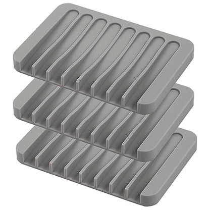 Self Draining Soap Dishes, 3 Pcs Silicone Soap Saver, Waterfall Drainer Soap Holder for Bathroom, Extend Soap Life, Keep Soap Bars Dry Clean & Easy Cleaning (Gray) - color: Grey