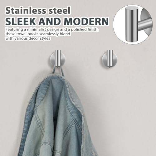 Heavy Duty Stainless Steel Coat Hooks 2pcs Wall Mounted Robe Hanger Hooks Bathroom Towel Holders for Home and Office Organization