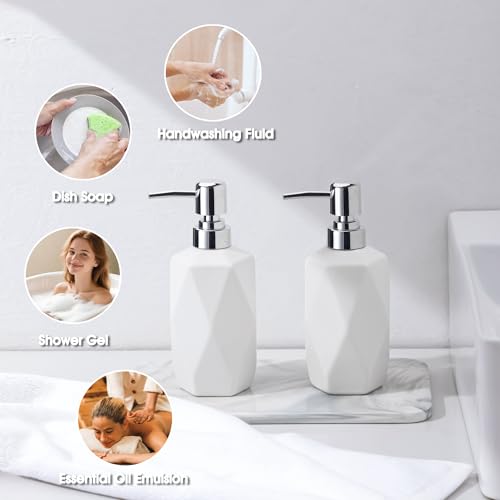 Soap Dispenser, 13.5oz Ceramic Soap Dispenser Bathroom for Kitchen & Bathroom (Light Grey) - color: Light Grey