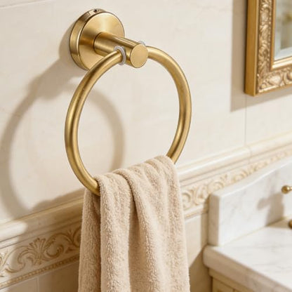 2 Piece Brushed Gold Bathroom Set, Wall Mount Toilet Paper Holder | Towel Ring, Durable Stainless Steel with Brass Finish, Rustproof Bathroom Hardware for Modern Bathrooms