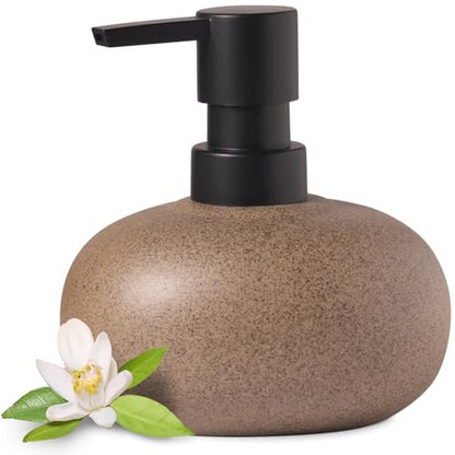 EMPO Ceramic Hand Soap Dispenser with Matte Black Pump, Stone-Textured Wabi-Sabi Liquid Dispenser for Bathroom Vanity and Kitchen Sink (300ml/10.14oz) - size: 300 ml