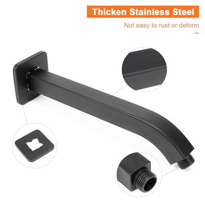 Shower Arm with Flange and Teflon Tape, Wall Mounted Square Shower Pipe 304 Stainless Steel Extension Arm for Fixed Shower Head & Handheld Shower (10 Inch, Matte Black) - color: Matte Black, style: 10 Inch