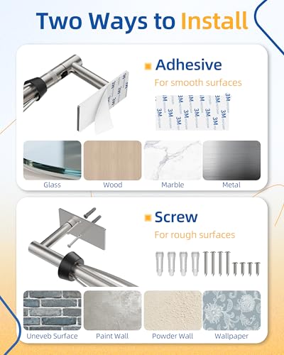 RUACQ Paper Towel Holder Under Cabinet, One Hand Tearing Paper Towel Holder with Damping Effect, Wall Mount & Adhesive Stainless Steel Paper Roll Holder for Kitchen Bathroom (Sliver) - color: Sliver, size: One Hand Tear - Rectangle