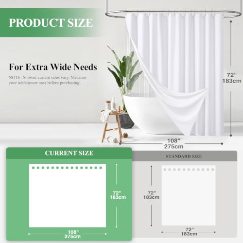 Extra Wide 3 in 1 Waffle Shower Curtain and Liner Set 108x72 White | 108 Inch Wide, Waterproof Clear PEVA Liner, 256GSM Heavy Duty Fabric, Hotel Luxury Shower Curtains for Bathroom, 18 Hooks - color: A White, size: 108"W x 72"L (Pack of 1)