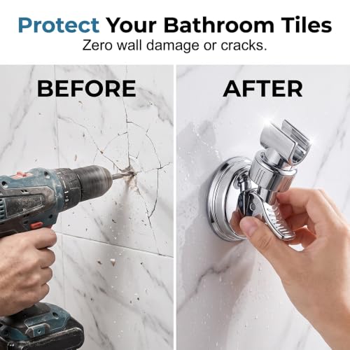 Adjustable Shower Head Holders Removable Suction Cup Shower Head Bracket No Drill Shower Head Bracke, Bathroom Wall Mount Shower Hose Holder, for Smooth Tile Glass Marble Metal (1pcs) - color: 1pcs