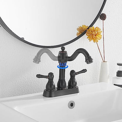 Oil Rubbed Bronze Bathroom Faucet 2 Handles 4 Inches Centerset RV Bathroom Vanity Faucet with Drain Assembly and Supply Hose Lavatory Faucet - color: Oil Rubbed Bronze, size: Centerset
