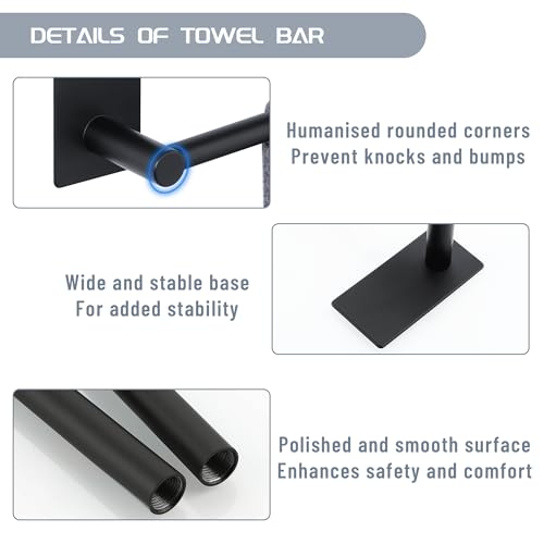 Alise Adhesive Towel Bar, 24 Inch Towel Racks for Bathroom,Matte Black | SUS 304 Stainless Steel,Bathroom Towel Holder No Drill, Strong Self Adhesive Towel Bar - color: Black, size: PJ-24 Inch