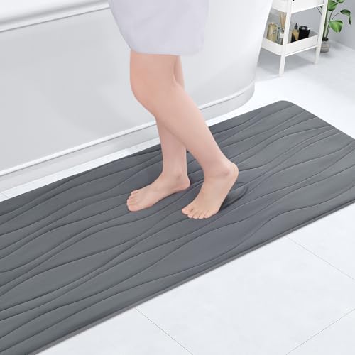 Buganda Memory Foam Bathroom Rug Mat 47x17, Extra Soft and Absorbent Bath Mats, Machine Washable Bath Rugs for Bathroom Floor,Tub and Shower, Dark Grey - color: Dark Grey, size: 47" X 17"
