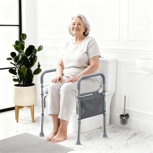 Raised Toilet Seat with Handles,Toilet Seat Risers with Adjustable Height & Width, 400lb Capacity, Fit Any Toilet for Easy & Independent Use, Secure Support for Seniors, Bariatric & Disabled, Gery