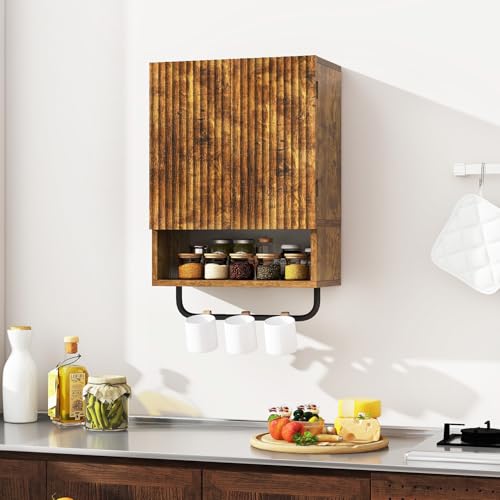 IBUYKE Bathroom Wall Cabinet Over Toilet Cabinet for Bathroom UWBS003H | with Doors and Adjustable Shelf, Towel Bar, Wall Mounted, for Laundry Room & Living Room Kitchen,Brown,Modern - color: Brown