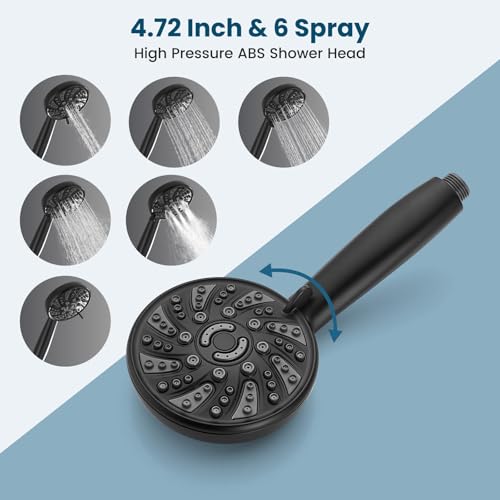 gotonovo Tub Shower Faucet Set with Valve 6 Mode Handheld Matte Black | Bathtub Faucet Set,6 Mode ABS Handheld Spray,6.3’’ Metal Tub Spout,Brass Valve Trim Kit,Shower Head and Handle Kit,Wall Mount - color: Matte Black