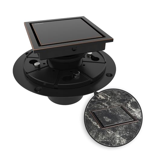 4 Inch Square Shower Drain Bronze Floor Drain with Flange Reversible 2-in-1 Cover Tile Insert Grate Removable SUS304 Stainless Steel CUPC Certified Oil Rubbed Bronze - color: Oil Rubbed Bronze, size: 4 Inch