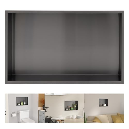 Lordear Shower Niche 20" x 12" Rectangle, No Tile Needed Recessed Shelf Insert for Bathroom Storage, Black - color: Gunmetal Black, size: 20"X 12''