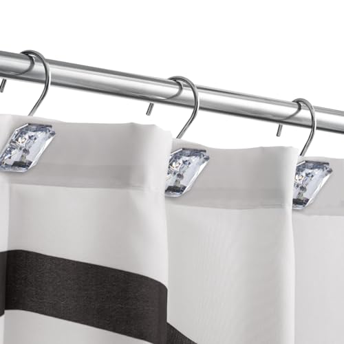 J&V TEXTILES Shower Curtain Hooks Rings, Rust Resistant Metal Double Glide Shower Hooks Rings for Bathroom Shower Rods Curtains, Set of 12 Hooks (Square Acrylic) - color: Square Acrylic