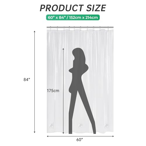 AmazerBath Long Stall Shower Curtain 60x84 Inches, Premium PEVA Heavy Duty Clear Shower Curtain, Waterproof Thick Bathroom Curtain with 3 Big Weighted Stones and 10 Rustproof Grommet Holes - color: 8g Clear, size: 60"W x 84"L (Pack of 1)