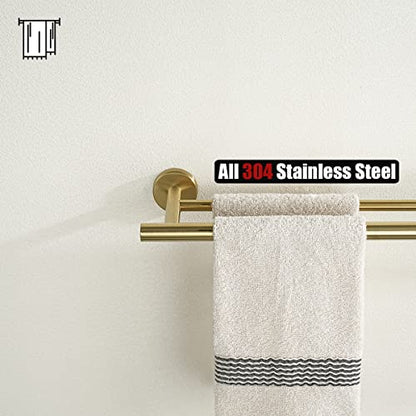 JQK Double Towel Bar Gold, 15 Inch 304 Stainless Steel Thicken 0.8mm Towel Rack Holder for Bathroom Washcloths and Hand Towels, Brushed Gold Wall Mount, Useable Length 12 Inch, TB100L12-BG - color: Brushed Gold, size: 15 Inch