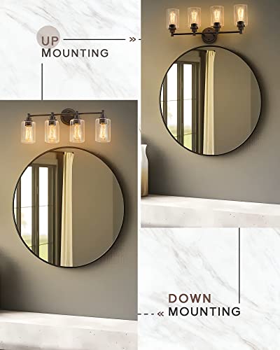 FEMILA Bathroom Vanity Light Fixture, 4-Light Farmhouse Wall Vanity Lights, Oil Rubbed Bronze Finish with Clear Glass Shade, 4FYC56B-4W ORB - color: Oil-Rubbed Bronze, size: 24.8"