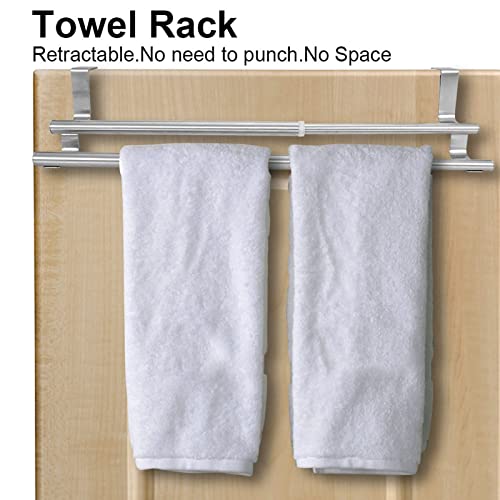 Retractable Towel Rack for Bathroom, Wall Mounted or Over The Door Adjustable Towel Bar, Stainless Steel Towel Holder for Kitchen, Space Saving Organizer for Towels and Robes