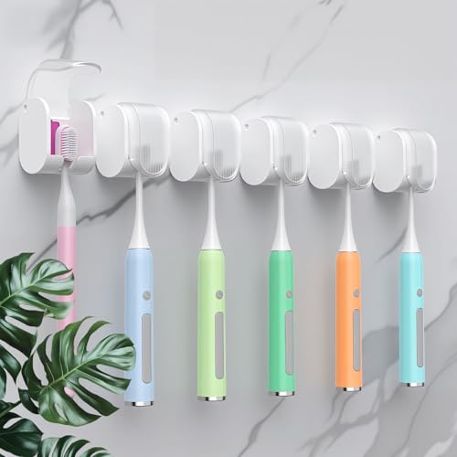 6 Pcs Toothbrush Holders Wall Mounted, Single Slot Design, Shower Self Adhesive Wall Mounted Toothbrush Holder with Cover, Waterproof and Dustproof, Suitable for Bathroom, Family, Travel (Transparent) - color: 6pcs-transparent