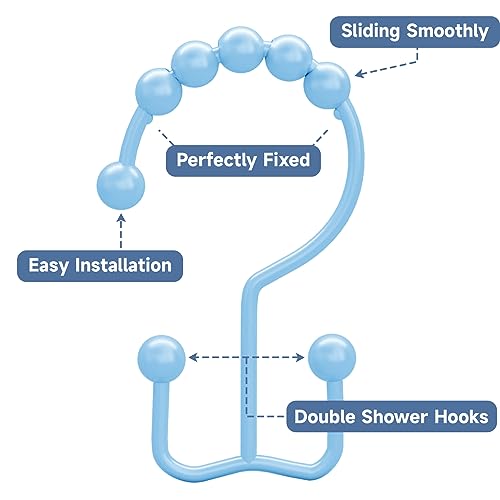 Titanker Shower Curtain Hooks, Rust Resistant Shower Curtain Rings for Bathroom, Metal Double Glide Shower Hooks Hangers for Bathroom Shower Rods Curtains, Set of 12 Hooks - Blue - color: Blue, style: Modern