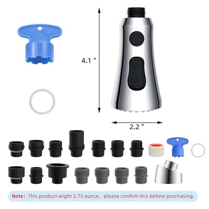 Hibbent Pull Down Kitchen Faucet Head Replacement, 3-Function NSF/ANSI/CAN 61 & CUPC Certified Sink Spray Nozzle, 15 Adapters, Compatible with Moen, Delta, Kohler Faucets, Chrome (Shiny Silver) - color: Chrome, style: Stay on sprayer without hold button