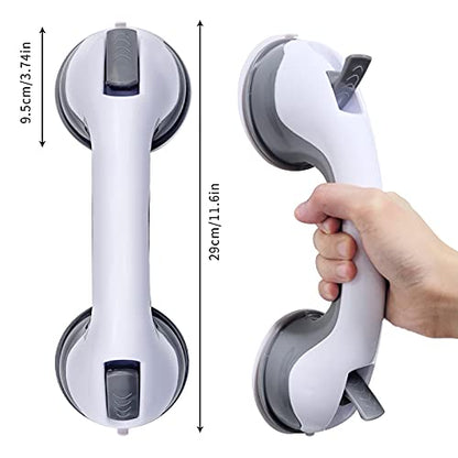 Visen 2Pack Portable Grab Bars for Bathroom, Safety Suction Grab Bars, Gray | Ultra Grip Dual Locking Shower Handles for Elderly, Balance Assit Hand Rail Support for Shower Injury Senior Kids, 12 Inch