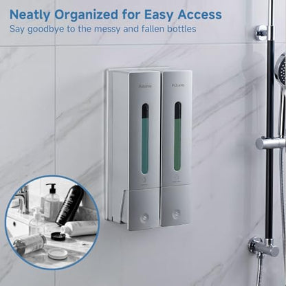 Shampoo Dispenser for Shower - Shower Soap Dispenser Wall Mounted No Drill - Shampoo Body Wash Dispenser 2 Chamber - Easy Install for Bathroom Hotel Silver 800ml - color: Silver 2