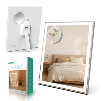 VOYOR Vanity Mirror with Lights, 11.8"x9.8"Rechargeable LED Makeup Mirror | 3 Light Modes, Dimmable, 10X Magnification, Smart Touch Control, Easy to Clean, Lighted Tabletop Mirror, CM300