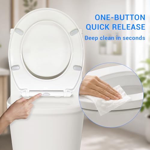 KHE Round Toilet Seat 16.5 Inch, Soft Close, White | Quick Release, Easy Cleaning, Non-Slip Bumpers, Durable PP - size: Round 16.5''