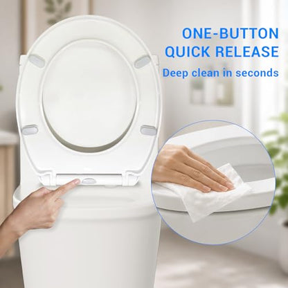KHE Round Toilet Seat 16.5 Inch, Soft Close, White | Quick Release, Easy Cleaning, Non-Slip Bumpers, Durable PP - size: Round 16.5''