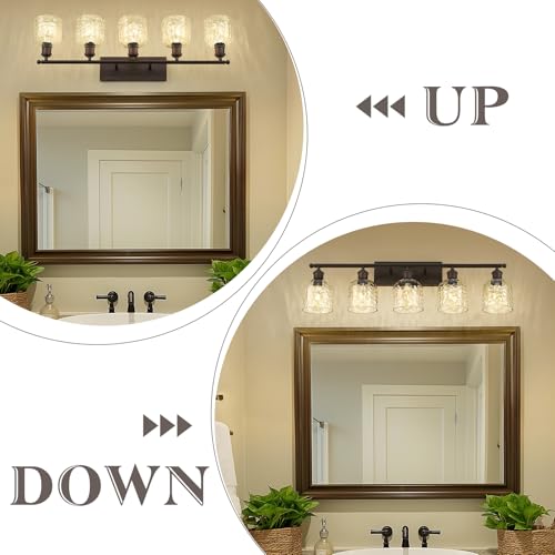 zeyu 35 Inch Farmhouse Bathroom Lighting Fixture, 5-Light Bathroom Vanity Light, Oil Rubbed Bronze Finish with Clear Hammered Glass, ZJF63B-5W ORB - color: Oil Rubbed Bronze|Hammered Glass, size: 5-Light