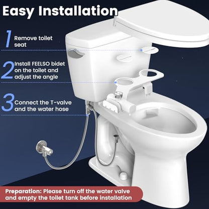 FEELSO Bidet Attachment for Toilet with Filter, Bidet Toilet Seat | Ultra-Slim & Non-Electric Bidet Sprayer, Self-Cleaning Dual Nozzle (Frontal/Rear Wash), Adjustable Water Pressure - style: Cold