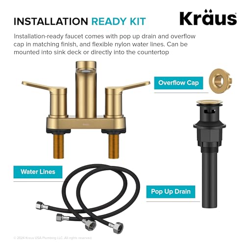 KRAUS Indy Centerset Bathroom Faucet in Spot-Free Brushed Brass with 2 Handles, Pop Up Drain and Supply Lines, FUS-14102SFBB - color: Spot Free Brushed Brass, style: Centerset