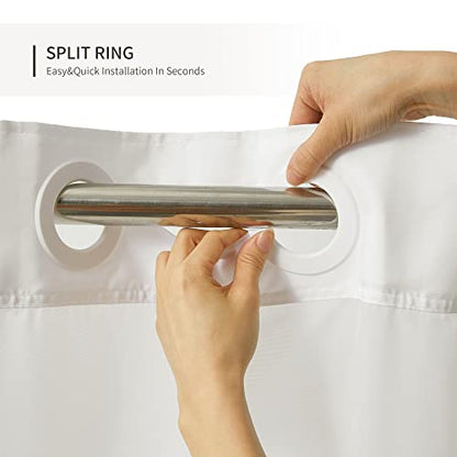 River Dream Stall Shower Curtain with Snap in Liner,No Hooks Needed Shower Curtain for Bathroom,Hotel Grade,Machine Washable,54" W×80" H,White,with White Stripe and Magnets - color: White Stripe, size: 54"W x 80"L (Pack of 1)