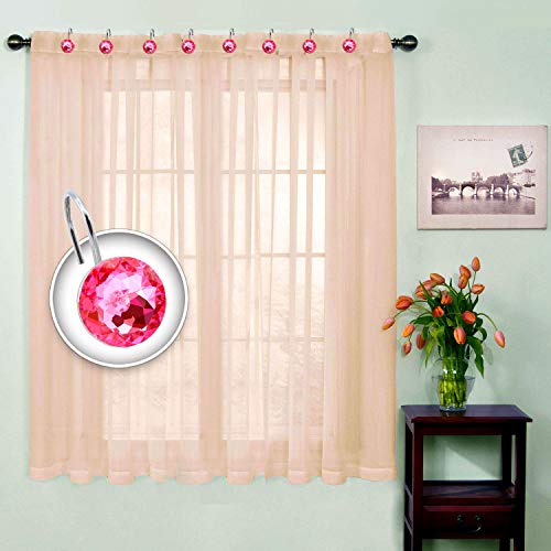 BEAVO Acrylic Fashion Decorative Home Rolling Shower Curtain Hooks Rhinestones Bathroom Bath Baby Room Bedroom Living Room Decor Set of 12 Rings (Pink) | Diamond Crystal Decorative Shower Curtain Ring, Stainless Steel Rustproof Shower Hook Ring, Fit Stand