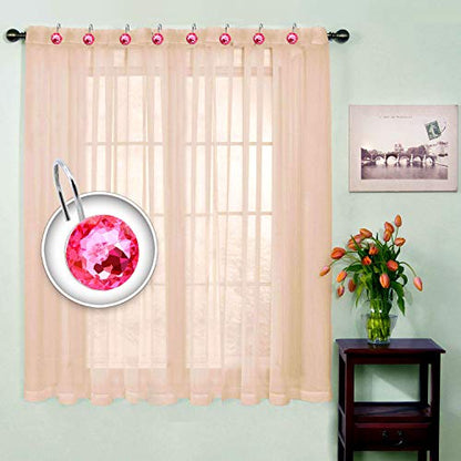 BEAVO Acrylic Fashion Decorative Home Rolling Shower Curtain Hooks Rhinestones Bathroom Bath Baby Room Bedroom Living Room Decor Set of 12 Rings (Pink) | Diamond Crystal Decorative Shower Curtain Ring, Stainless Steel Rustproof Shower Hook Ring, Fit Stand