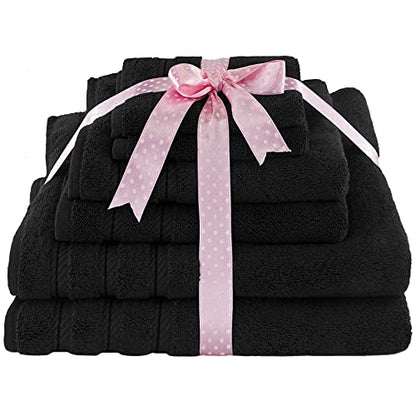 American Soft Linen 100% Carde Cotton 6 Piece Towel Set, 590 GSM Heavy Weight Soft Absorbent Turkish Towels for Bathroom, Coal Black - color: Jet Black