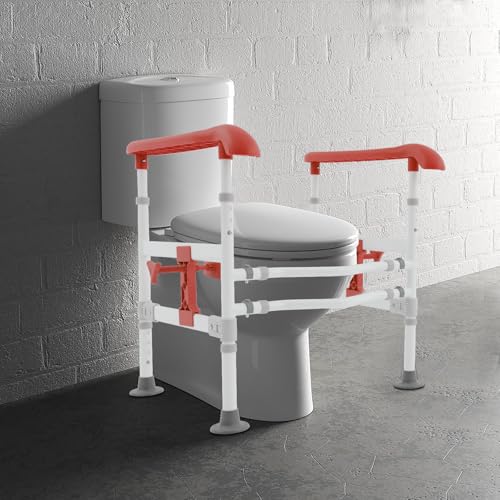 Toilet Frame Rail for Elderly, Adjustable Toilet Safety Frame, Stability Bathroom Handrail Assist Grab Bar Handles Railings for Elderly, Senior, Handicap Disabled, 330lbs Weight Capacity (Orange)
