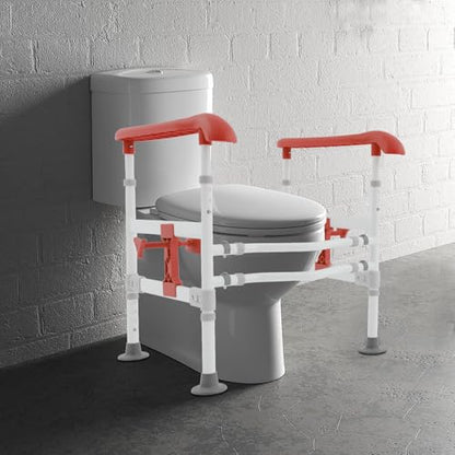 Toilet Frame Rail for Elderly, Adjustable Toilet Safety Frame, Stability Bathroom Handrail Assist Grab Bar Handles Railings for Elderly, Senior, Handicap Disabled, 330lbs Weight Capacity (Orange)