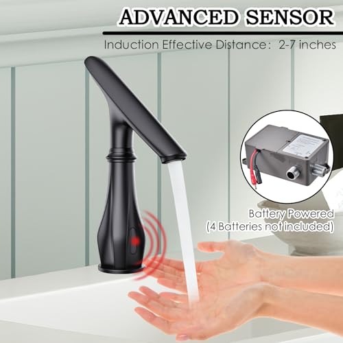 Touchless Bathroom Faucet, Matte Black Smart Motion Sensor Bathroom Sink Faucets 1 Hole with Cover Plate, Mixing Valve, Battery Powered for Commercial Lavatory, Home - color: Matte Black