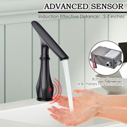 Touchless Bathroom Faucet, Matte Black Smart Motion Sensor Bathroom Sink Faucets 1 Hole with Cover Plate, Mixing Valve, Battery Powered for Commercial Lavatory, Home - color: Matte Black