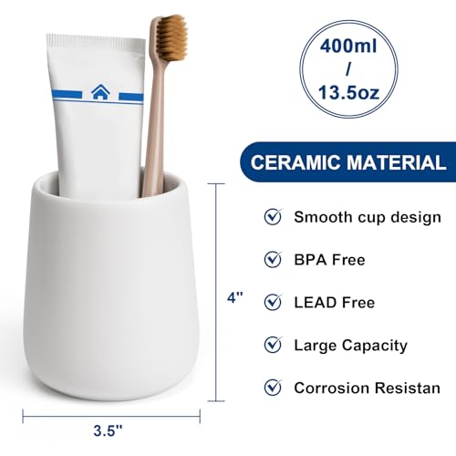 Bathroom Tumbler Cup Ceramic 2Pcs 13.5oz Reusable Toothbrush Cup 400ml, Toothbrush Holder Adequate for Your Bathroom (White) - color: White, size: 2pcs