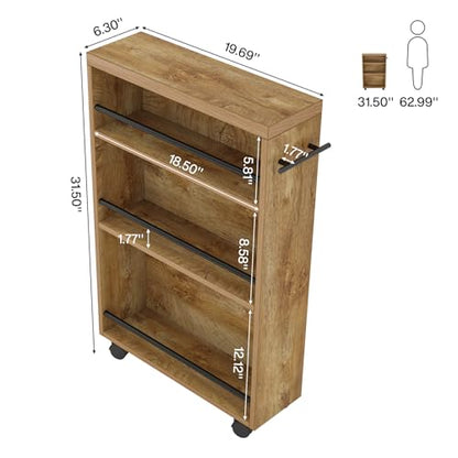 Tribesigns Slim Storage Cart, Rolling Narrow Kitchen Cart on Wheels for Small Place, 4-Tier Slide Out Slim Utility Cart Skinny Laundry Cart with Handle for Kitchen, Bathroom, Laundry - style: Farmhouse