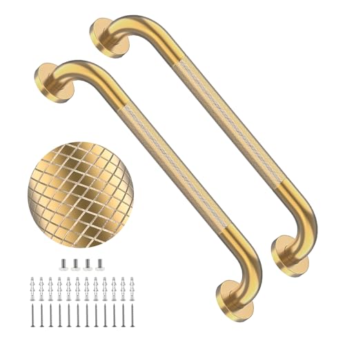 20 Inch Brushed Gold Shower Grab Bar with Anti-Slip Knurled Grip | YuanDe Stainless Steel Bathroom Grab Bars，Shower Handrail Support, Handicap Elderly Balance Assist Handles-2Packs - color: Brushed Gold, size: 20inch-2Pack