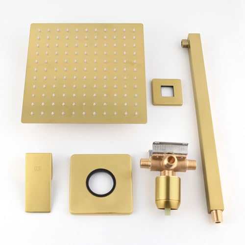 Shower Faucet Set Brushed Gold Bathroom Rainfall 10 Inch Shower Head System Single Handle Shower Trim Kit with Valve - color: Brushed Gold, size: 10 Inch (Wall Mount)