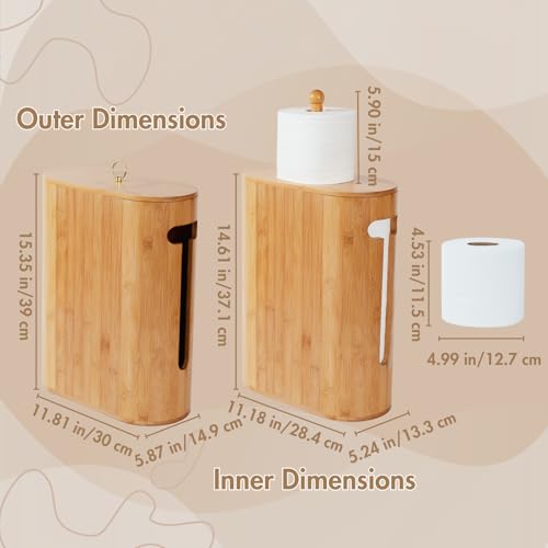 Gobam Bamboo Toilet Paper Storage with Dual-Use Lid, Freestanding Bathroom Tissue Organizer with Viewing Slot, Built-In Handle, Anti-Slip Base, Compact Toilet Paper Holder Stand for up to 6 Mega Rolls - size: 6 Roll - Oval