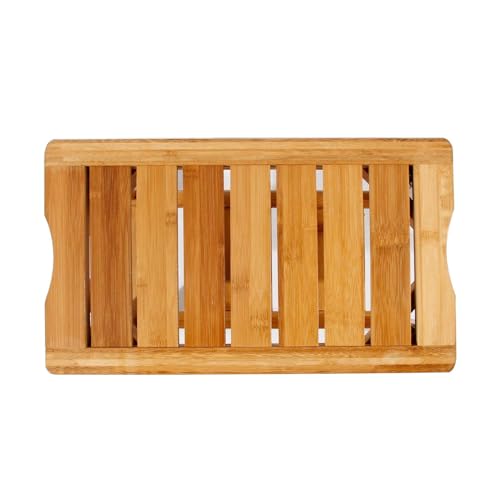 soges Bamboo Shower Bench, Waterproof Shower Stool with Storage Shelf, Wood Bath Organizer Seat, KS-HSJ-04 - color: Teak