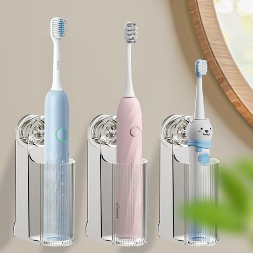3 Pack Electric Toothbrush Holders for Bathroom, Wall Mounted Clear Electric Toothbrush Organizer, Self Adhesive Bathrooms Toothbrush Storage for Shower, Saving Space and Keep Drying (Grey) - color: Grey, size: 3pcs