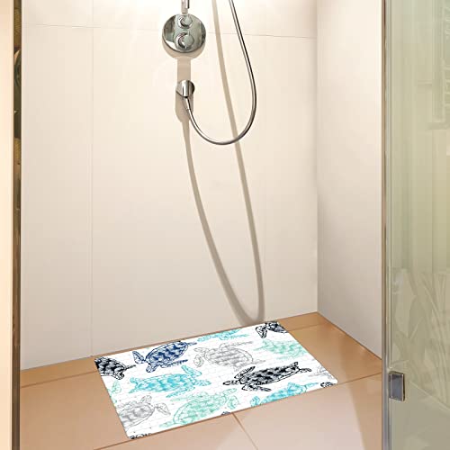 Bath Tub Mat Non Slip Shower Mat Colorful Hand Drawn Sea Turtle Extra Long Bathtub Mat 26.8x15 inches Bathroom Bath Mat with Suction Cups Drain Holes Machine Washable - color: Colorful Hand Drawn Sea Turtle